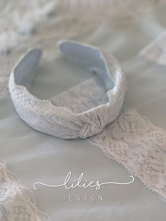 Lace  Head band with knot Blue vintage